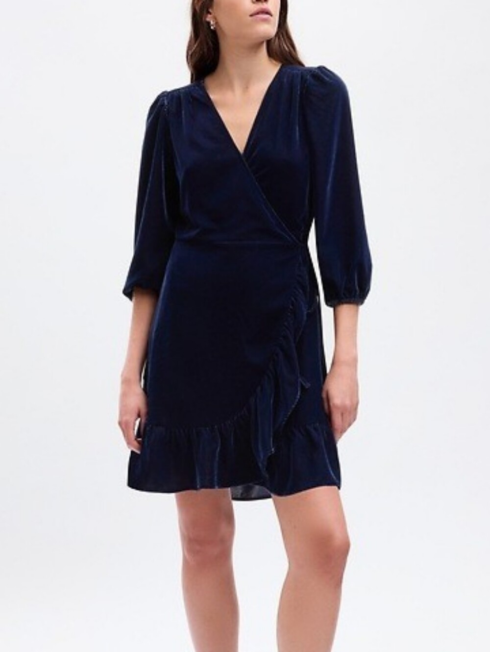 GAP NWT XL Deep Navy Wrap Mini Dress Balloon Sleeve Ruffle Hem